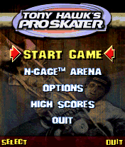 Tony Hawk's Pro Skater (N-Gage) screenshot: Main menu.