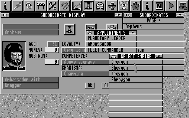 Imperium (Atari ST) screenshot: Assigning a subordinate to a duty