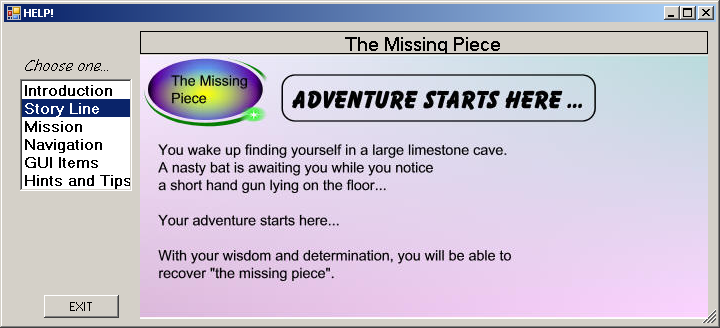 The Missing Piece (Windows) screenshot: In-game help