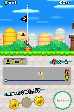New Super Mario Bros. (Nintendo DS) screenshot: A flag at the end! How nostalgic.