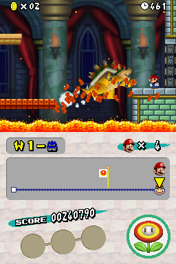New Super Mario Bros. (Nintendo DS) screenshot: You'd think bowser would learn not to build castles like this.