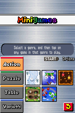 New Super Mario Bros. (Nintendo DS) screenshot: In addition to the adventure mode, several minigames are available.