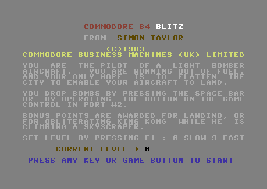 Super Blitz (Commodore 64) screenshot: The title screen and short introduction