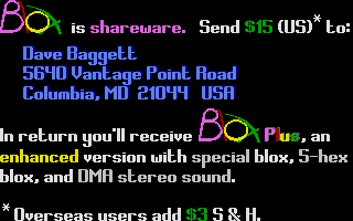 Blox (Atari ST) screenshot: Shareware notice