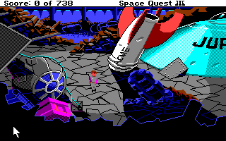 Space Quest III: The Pirates of Pestulon (Amiga) screenshot: Acme rocket and star wars fighter