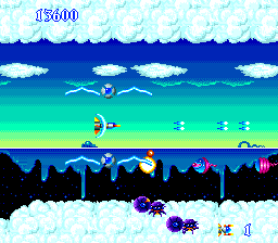Psychosis (TurboGrafx-16) screenshot: After collecting a power-up, the "options" serve as a shield and also deal a lot of damage