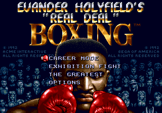 Evander Holyfield's "Real Deal" Boxing (Genesis) screenshot: Title screen / Main menu