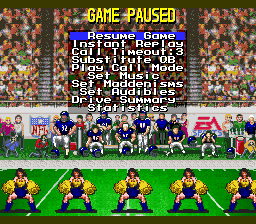 Madden NFL '94 (SNES) screenshot: Game paused