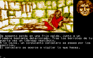Jabato (Atari ST) screenshot: Starting the game in the prison with dead body