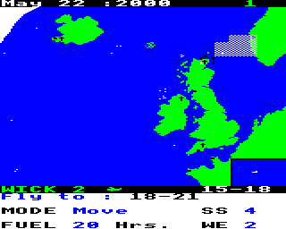 Bismarck: Death of a Battleship (BBC Micro) screenshot: Planes are moved by entering coordinates