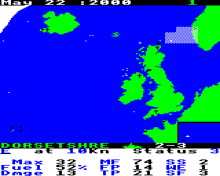 Bismarck: Death of a Battleship (BBC Micro) screenshot: Showing info on a ship