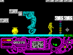 Rad Warrior (ZX Spectrum) screenshot: Another energy icon, a battery charger for the armour.