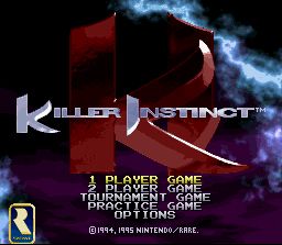 Killer Instinct (SNES) screenshot: Title screen with the different game modes