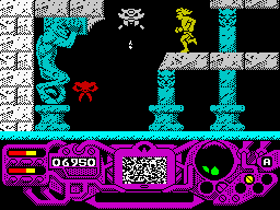 Rad Warrior (ZX Spectrum) screenshot: Those monsters drop bombs.