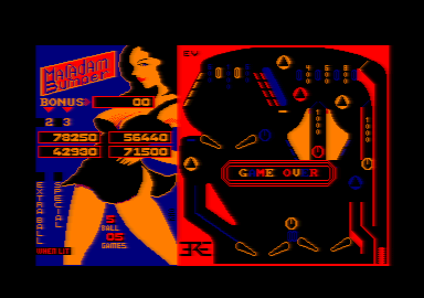 Macadam Bumper (Amstrad CPC) screenshot: The last ball was lost. Game over.