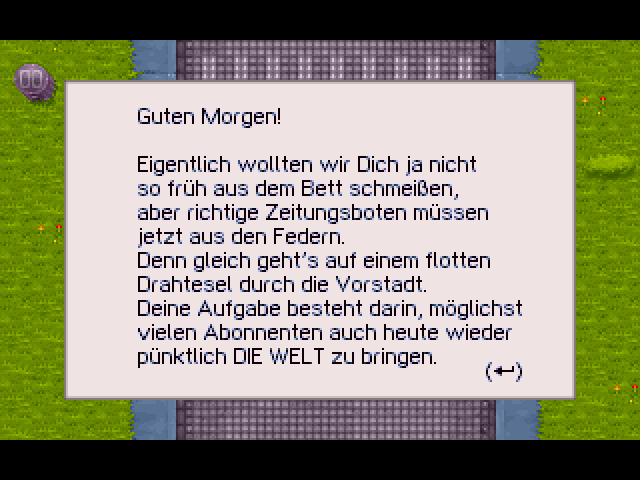 Die Welt (DOS) screenshot: The first of several information screens before the start.