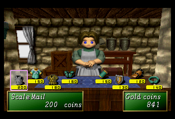 Shining the Holy Ark (SEGA Saturn) screenshot: Desire Village ~ The armour shop.