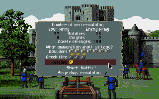 Defender of the Crown (Apple IIgs) screenshot: Choose your ammo for the catapult.