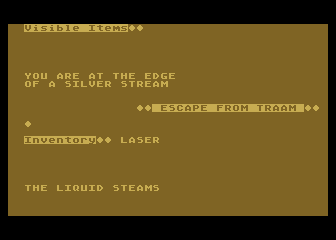 Escape from Traam (Atari 8-bit) screenshot: Here I find a silver stream...