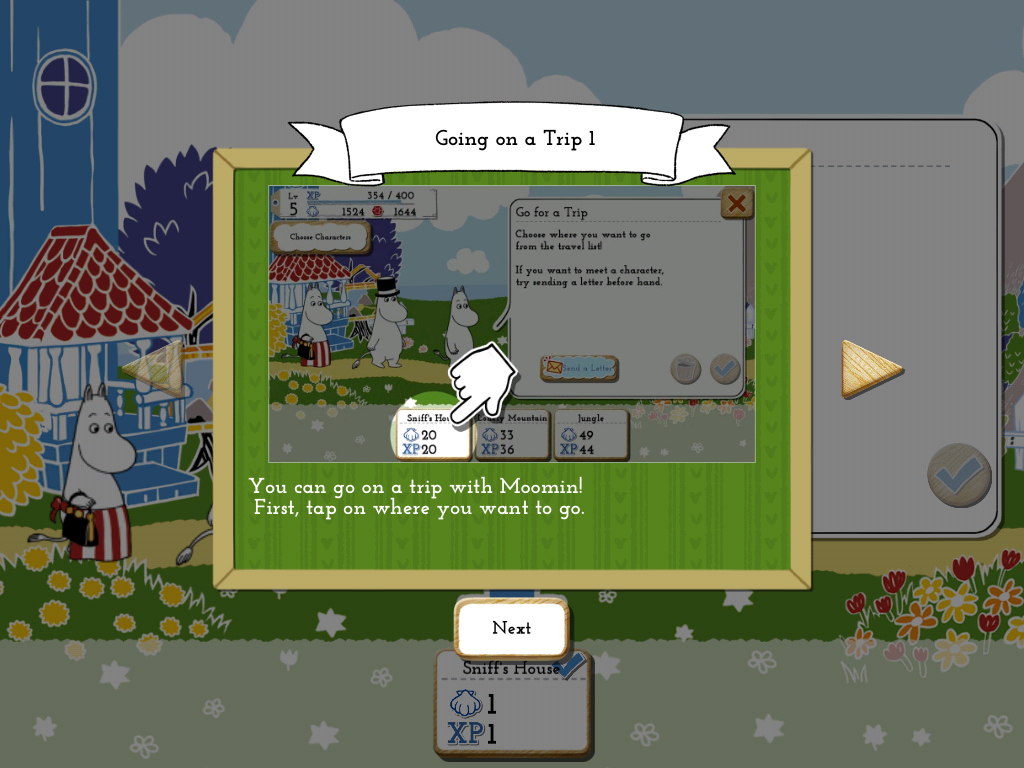Moomin: Welcome to Moominvalley (iPad) screenshot: Instructions for going on a trip