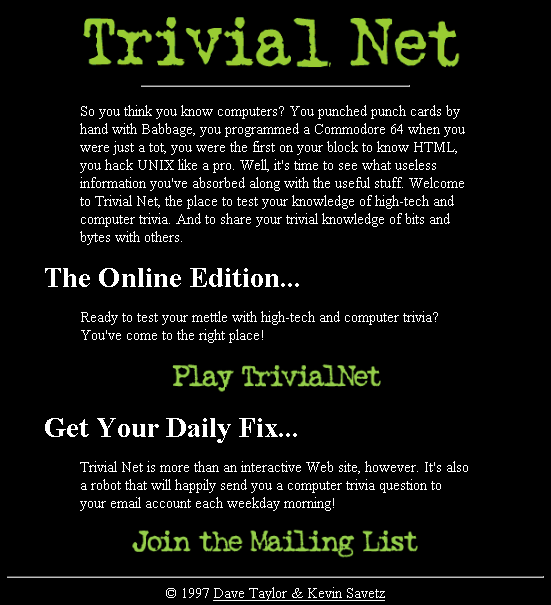 Trivial Net (Browser) screenshot: Starting a new game