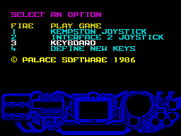 Rad Warrior (ZX Spectrum) screenshot: Controls menu.
