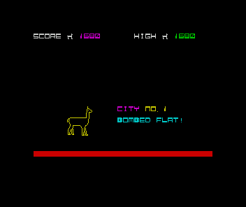 Bomber (ZX Spectrum) screenshot: Landed safely, on to the next city