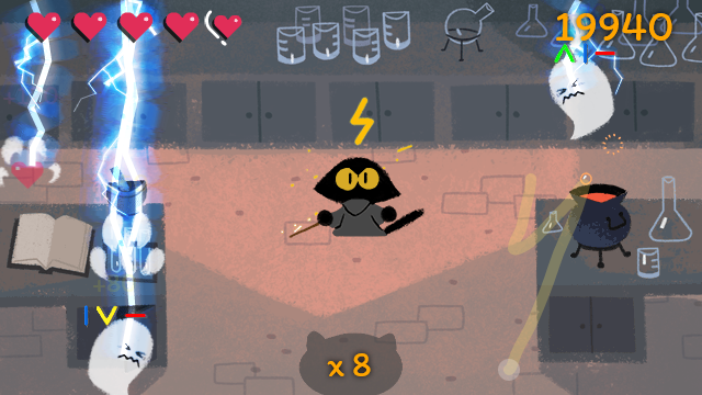 Halloween 2016 (Browser) screenshot: Lightning spell. Ghosts seem to hate it