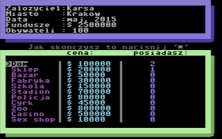 Burmistrz III (Commodore 64) screenshot: Initial screen