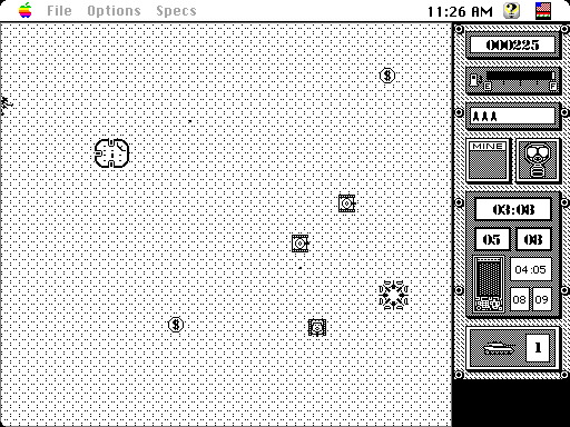 Operation: Desert Storm (Macintosh) screenshot: Enemy buildings (black & white)