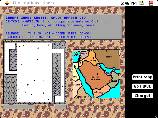 Operation: Desert Storm (Macintosh) screenshot: Briefing (color)