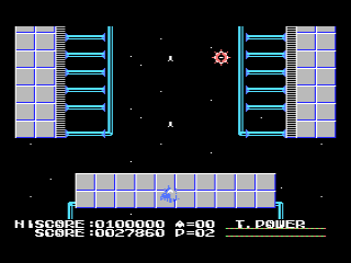 Exoide-Z: Area 5 (MSX) screenshot: reached the first 'buildings'