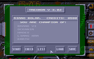 Trex Warrior: 22nd Century Gladiator (Atari ST) screenshot: The main menu