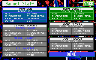 Championship Manager (Atari ST) screenshot: Staff information