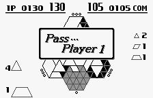Hexcite: The Shapes of Victory (WonderSwan) screenshot: Pass... you can't put any shapes down.