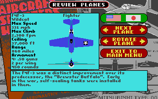 Battlehawks 1942 (Atari ST) screenshot: Aircraft info