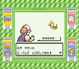 Pocket Monsters Midori (Game Boy) screenshot: This fellow teaches bystanders how to catch weedles.