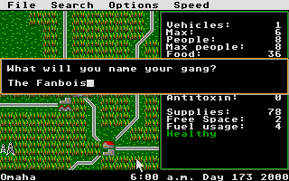 Roadwar 2000 (Atari ST) screenshot: Starting a new gang