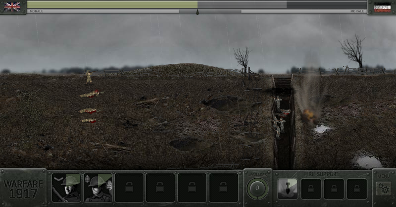 Warfare 1917 (Browser) screenshot: A mortar round missing its mark.