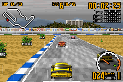 Top Gear GT Championship (Game Boy Advance) screenshot: Racing through rainy weather.