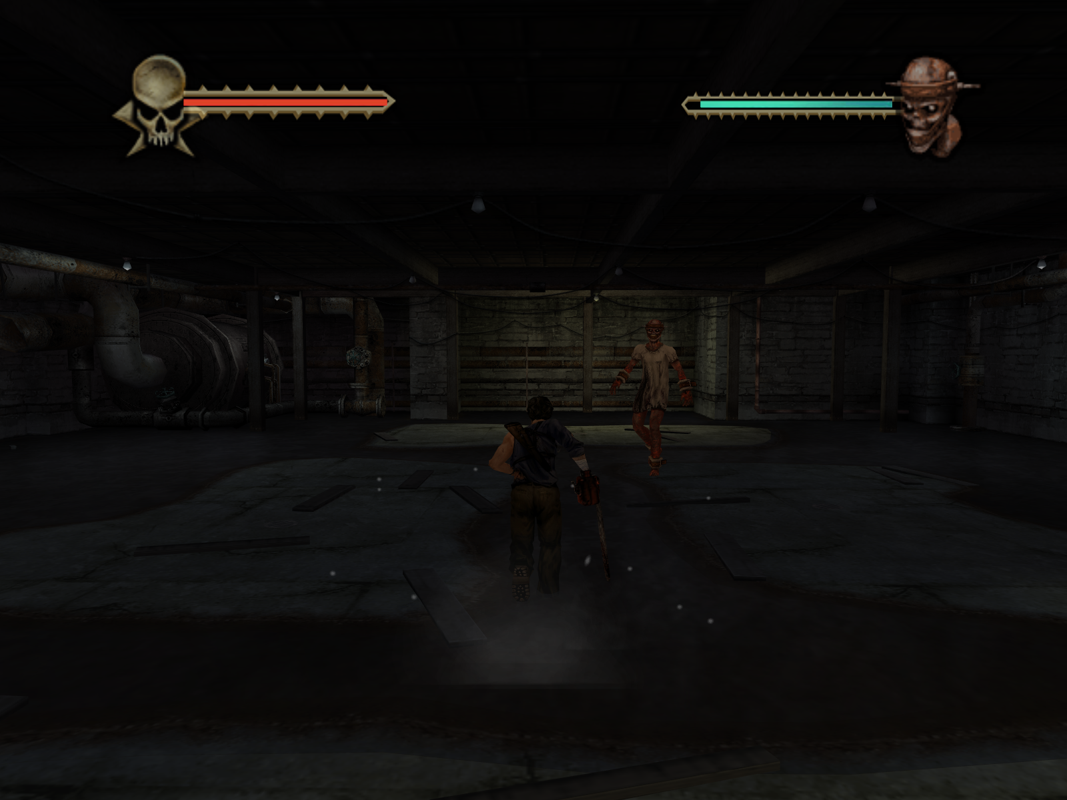 Evil Dead: Regeneration (Windows) screenshot: Fighting a boss, is that Eddie The Head?