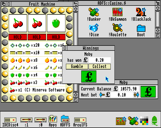 Casino (Acorn 32-bit) screenshot: Winning some money