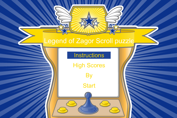 Legend of Zagor Scroll Puzzle (Browser) screenshot: Jarring start menu