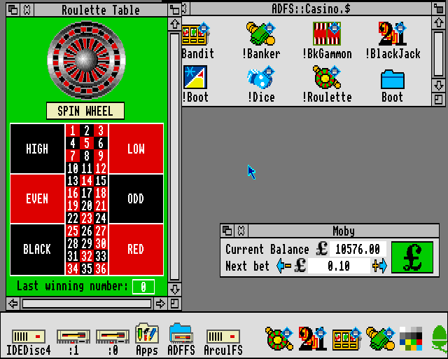 Casino (Acorn 32-bit) screenshot: Roulette
