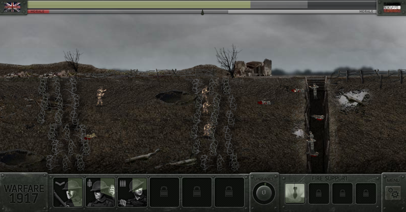 Warfare 1917 (Browser) screenshot: Attacking another trench and yes, there is a German in there that was blown in half.