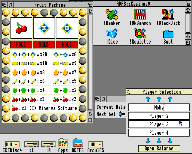 Casino (Acorn 32-bit) screenshot: From the banker we can also add new players to the game
