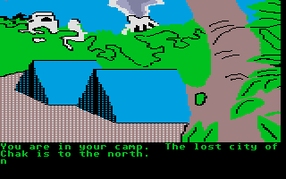 Amazon (Atari ST) screenshot: Morning breaks on the camp.