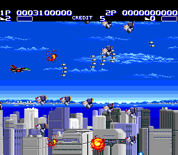 Air Buster (TurboGrafx-16) screenshot: Going through a swarm of small enemies