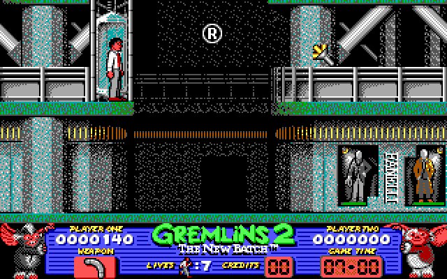 Gremlins 2: The New Batch (DOS) screenshot: How am I gonna reach that? And more importantly I wonder if there's a sale at Fanelli...