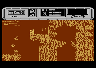 Starquake (Atari 8-bit) screenshot: Exploring this strange planet.